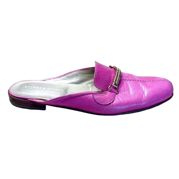 Stubbs & Wootton Pink Leather Mule Loafers Gold Chain Size 11 - Picture 2 of 11
